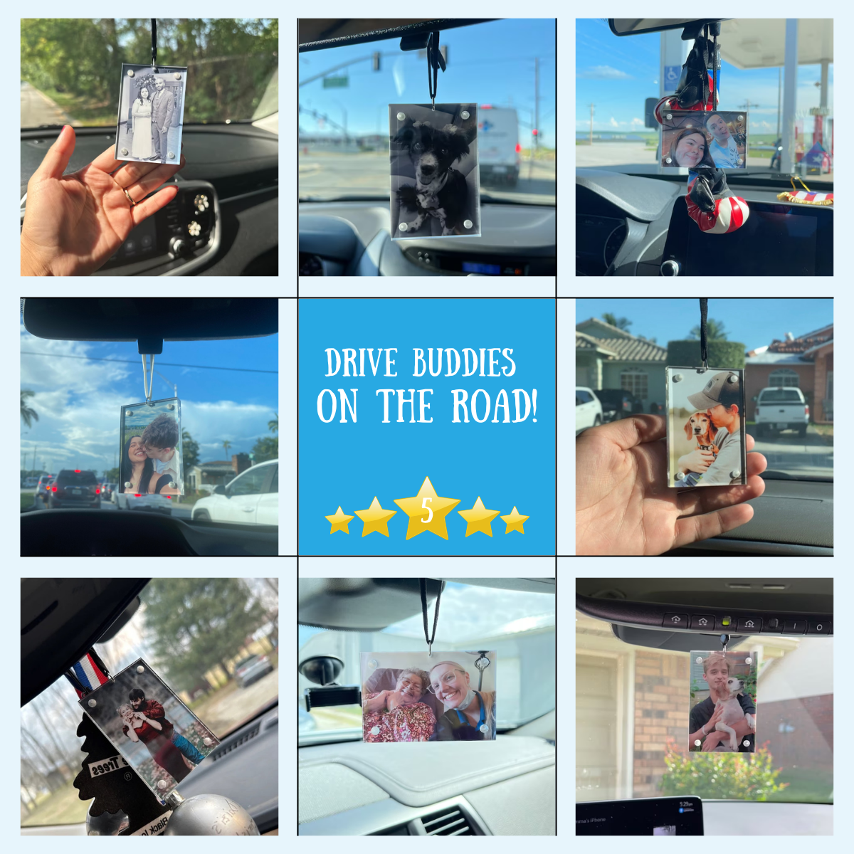 Rear view mirror store photo frame